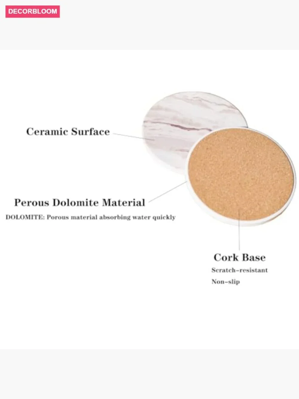 6 Round Ceramic Coasters with Holder - Absorbent Set for Home Bar 4 Inches